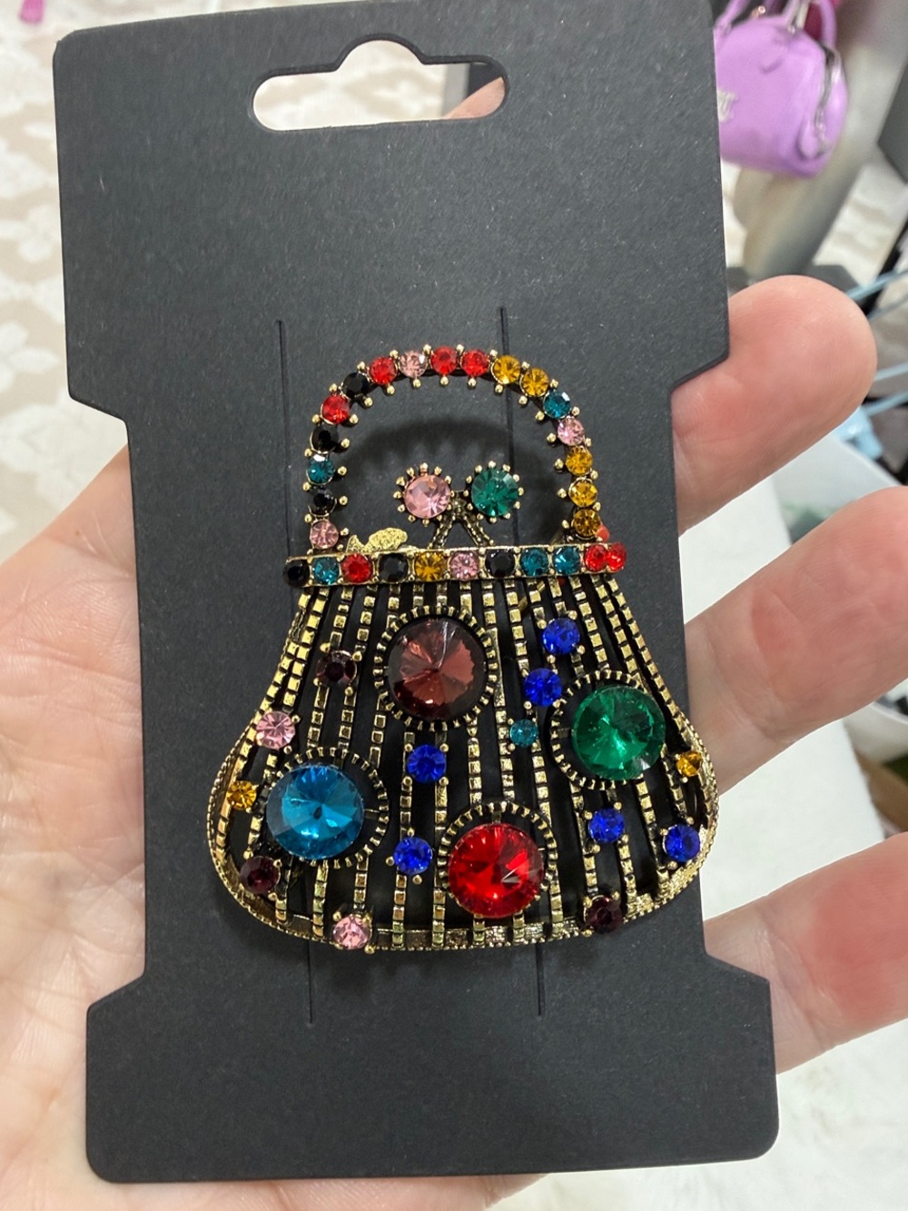 Multicolor Crystal Handbag-Shaped Brooch - Women Jewelry Brooches